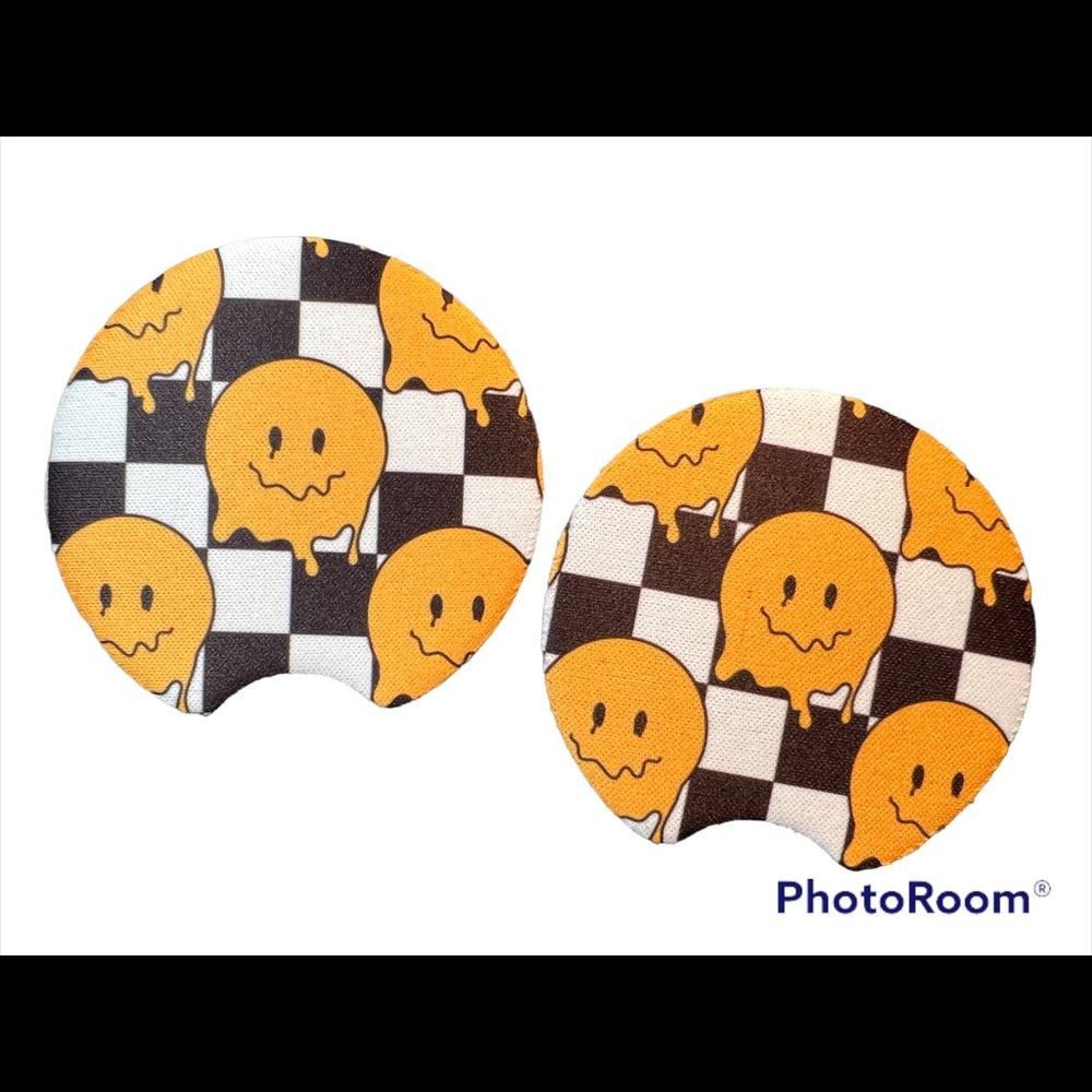 Yellow Smiley Face Slime Set Of 2 Car Cup Coasters New